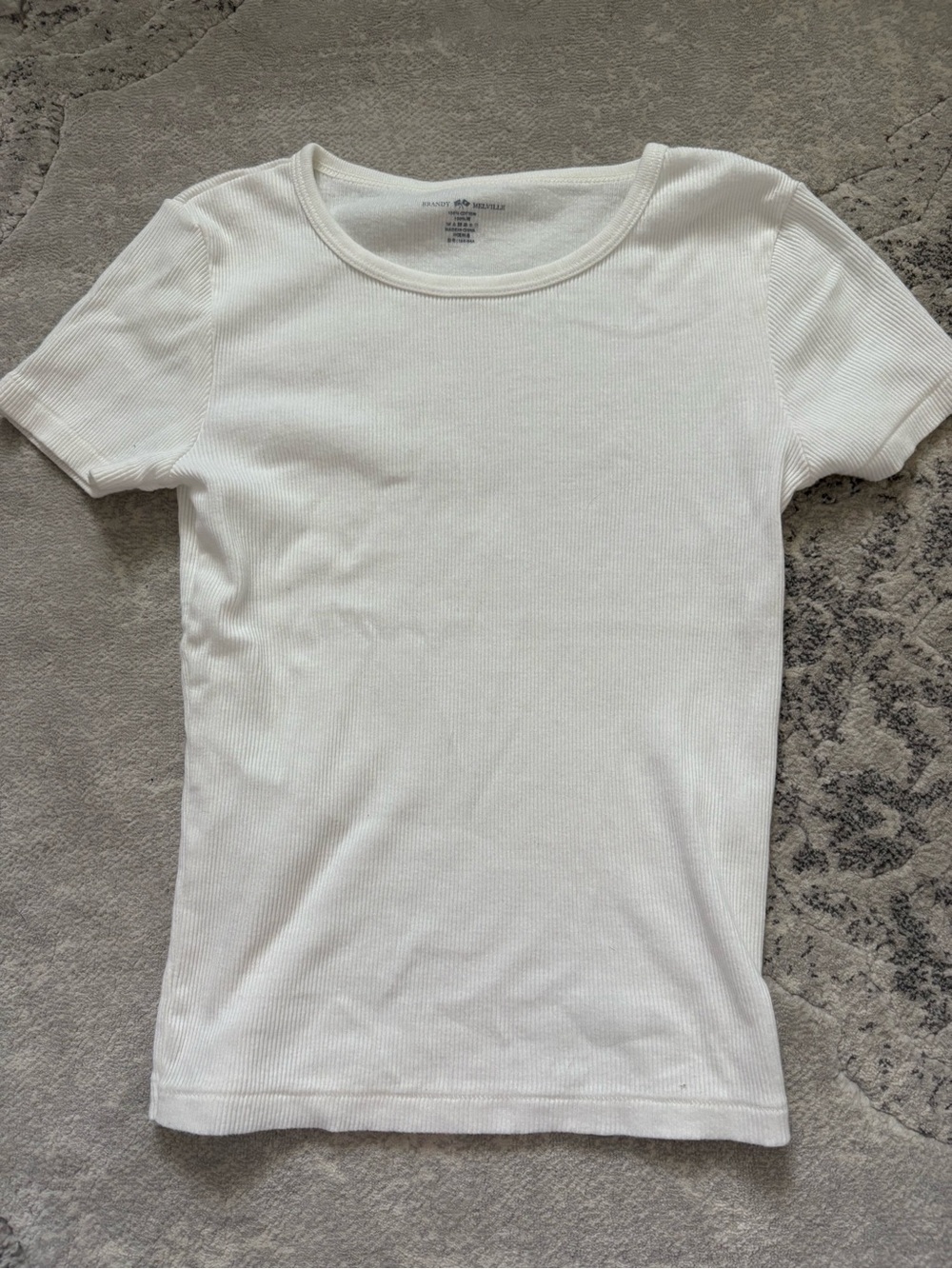 Brandy Melville White Ribbed Short Sleeve Tee